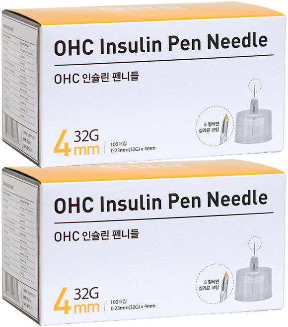 오상헬스케어 OHC 인슐린 펜니들 32G 4mm, 2개, 100개입