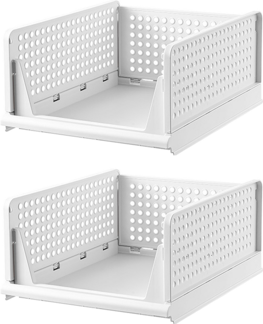 小麥購物 可折疊分層抽屜式收納框 大款 L2911, 2個, 白色