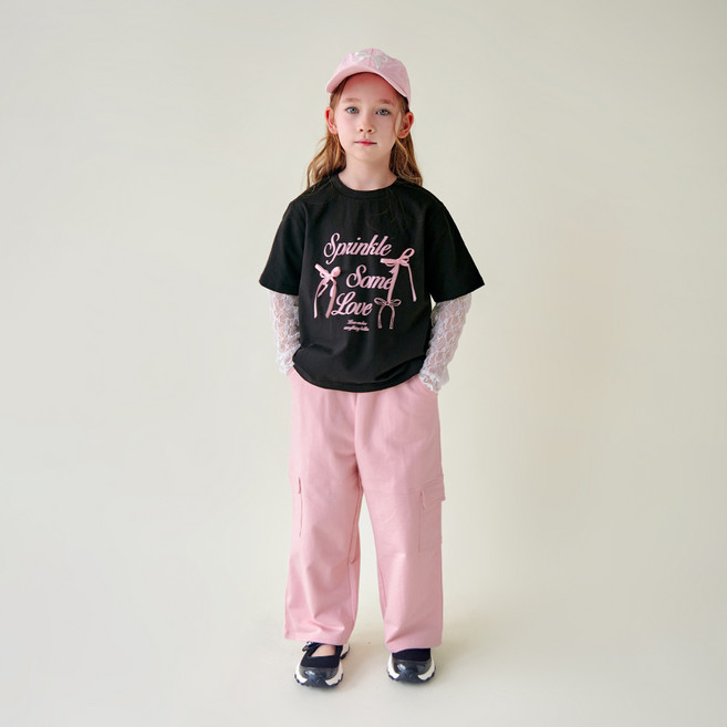 WALTONKIDS 兒童字母印花蕾絲口袋長褲套裝