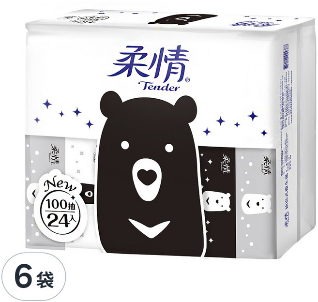 柔情 抽取式衛生紙 熊熊經典款, 24包, 6袋