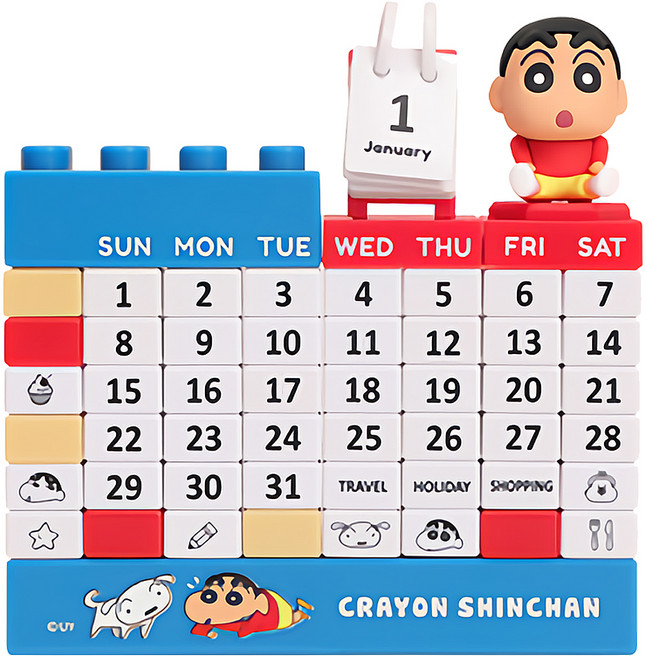 norns 蠟筆小新積木萬年曆, 經典小新 藍色 + 紅色 + 白色, 1個