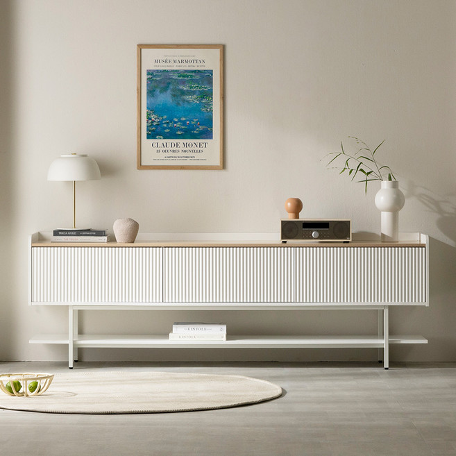 웰퍼니쳐 아띠 템바보드 거실장 도어 방문설치, 화이트 + 오크