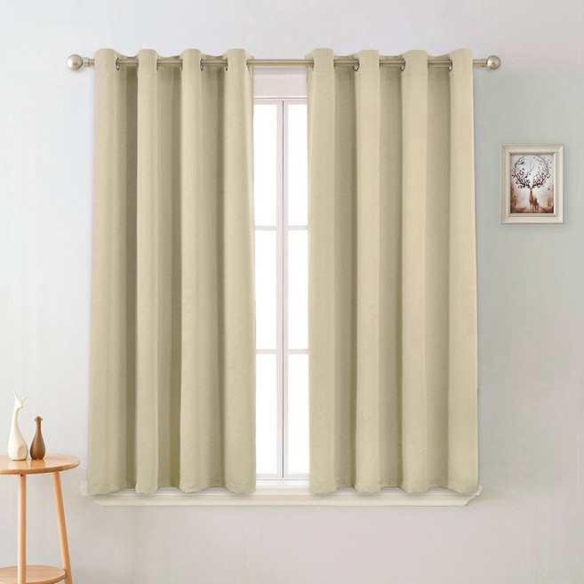 comet 打孔式隔熱遮光窗簾 附窗簾綁帶 2件, 米色