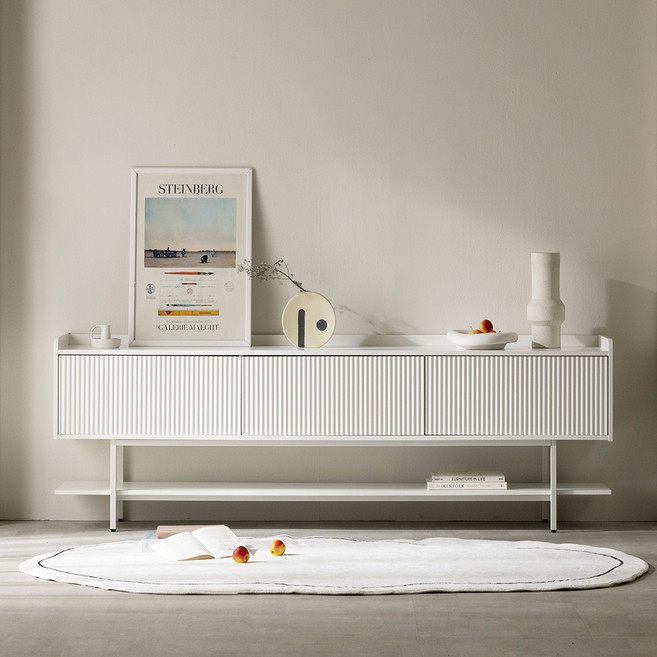 웰퍼니쳐 아띠 템바보드 거실장 도어 방문설치, 화이트 + 화이트