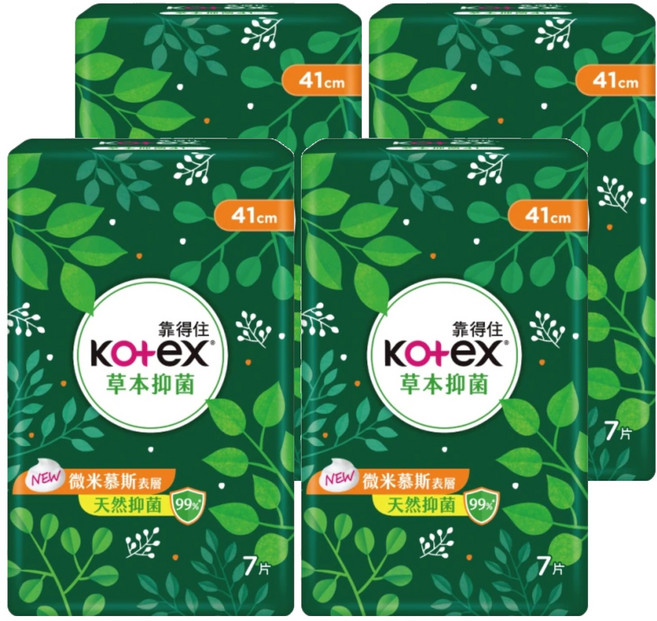 Kotex 靠得住 草本抑菌衛生棉, 41cm, 7片, 4包