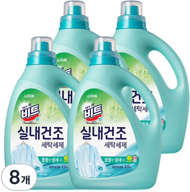 비트 실내건조 블루밍 가든 일반 드럼 겸용 액상세제 본품, 3L, 8개