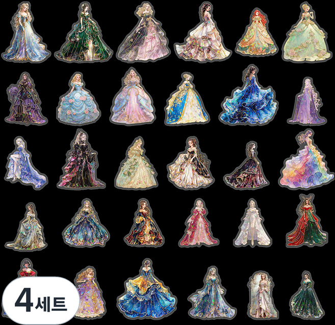 아트조이 프린세스 드레스 홀로그램 스티커 30종 세트, 혼합색상, 4세트