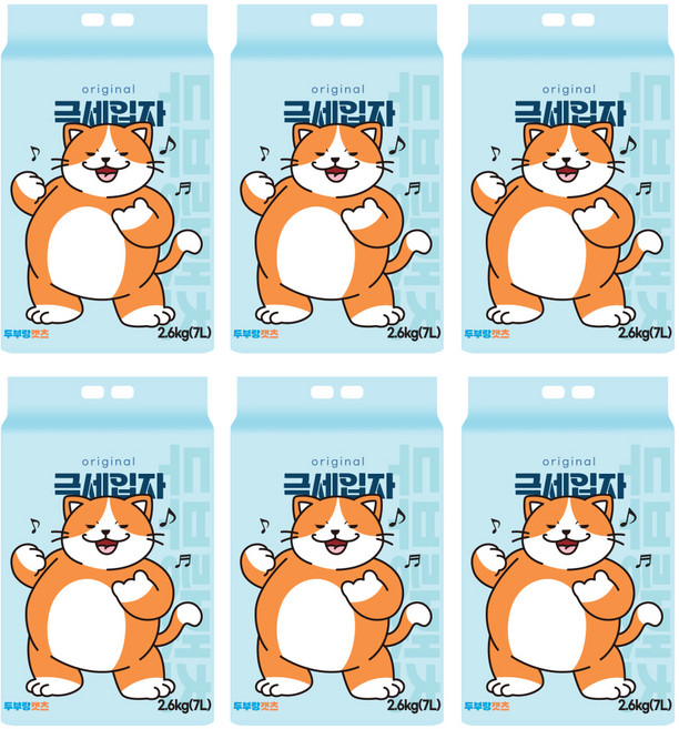 두부랑캣츠 응고형 극세입자 고양이 모래, 2.6kg, 6개, 오리지널