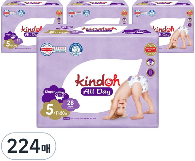 킨도 프리미엄 뉴올데이 밴드형 기저귀 남여공용 특대형, 5단계, 224매