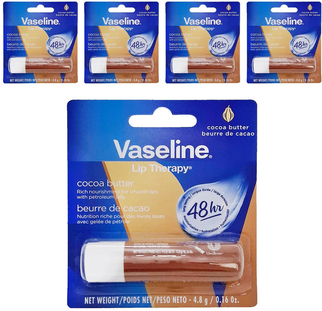 Vaseline 凡士林 護唇膏 可可脂 滋潤雙唇, 4.8g, 5支