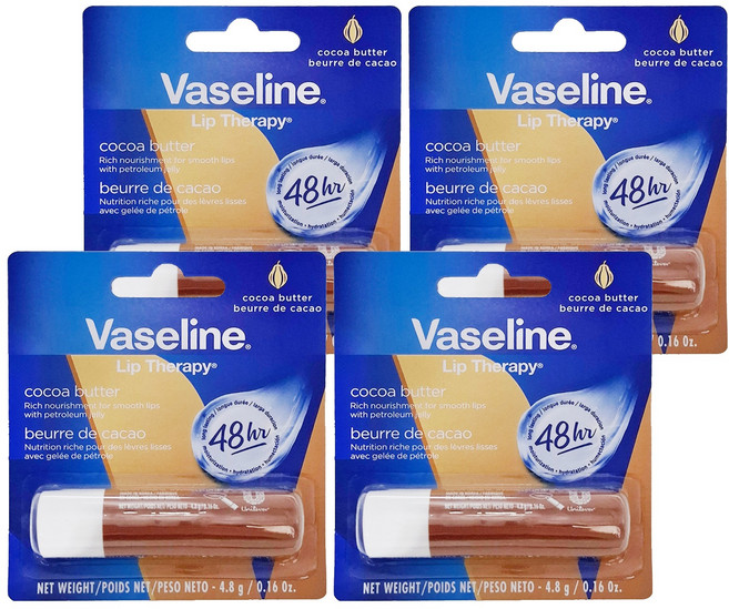 Vaseline 凡士林 護唇膏 可可脂 滋潤雙唇, 4.8g, 4支