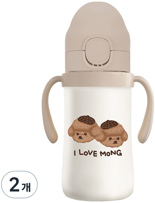 유비맘 스테인리스 초코몽이 원터치 빨대컵, 220ml, 2개, 초코