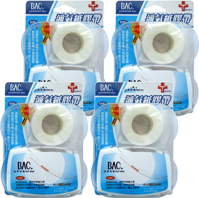 BAC 倍爾康 通氣紙膠帶 1.0吋, 4卡, 白色