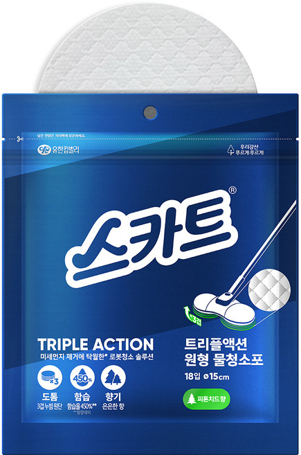스카트 트리플액션 원형 물청소포 18매, 1개