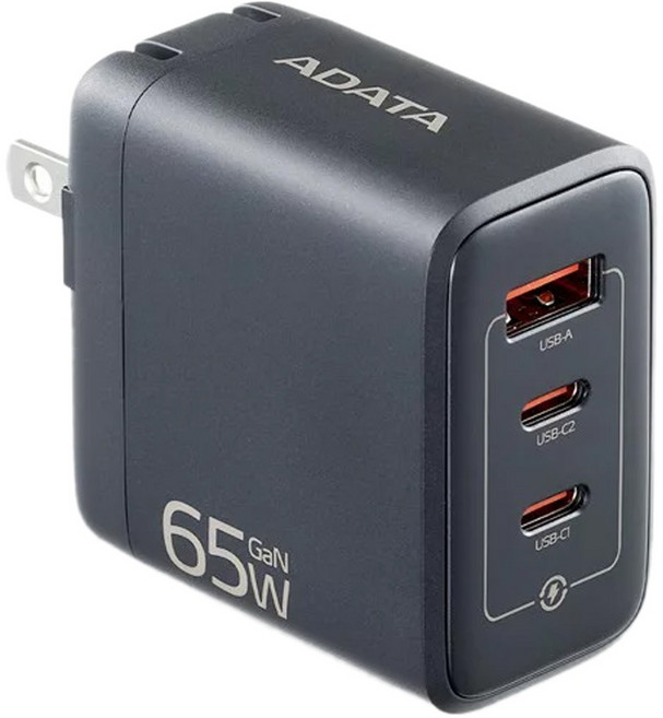 ADATA 威剛 2C/1A 65W GaN氮化鎵 3孔 充電器, 黑, 1盒