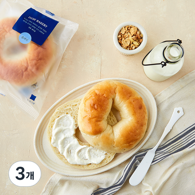 [로켓프레시_실온] 도제식빵 탕종 플레인 베이글, 100g, 3개, 1개입