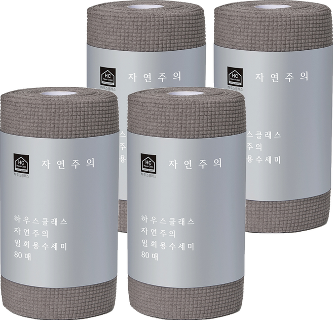 하우스클래스 자연주의 일회용 수세미, 그레이, 80개입, 4개