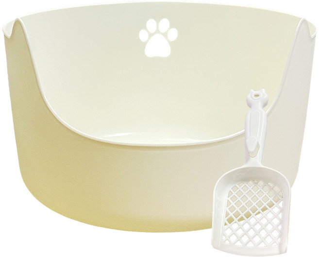 펫츠몬 특대형 원형 고양이 화장실+모래삽세트, 아이보리, 1세트