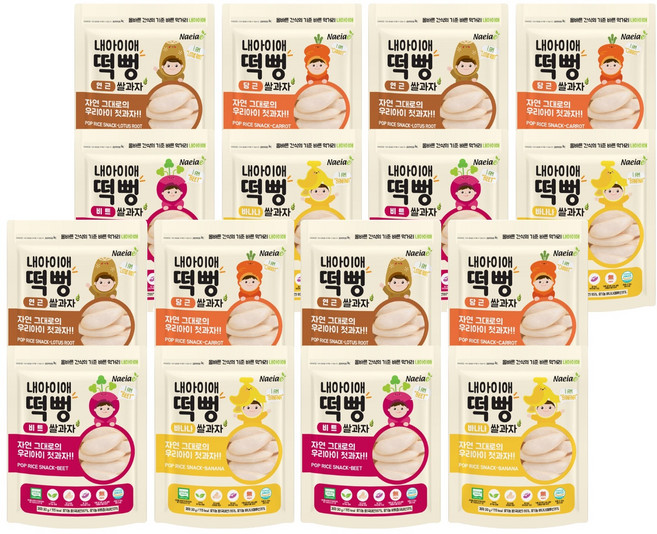 내아이애 유기농 떡뻥 쌀과자 4종 세트, 비트, 연근, 당근, 바나나, 4세트, 120g