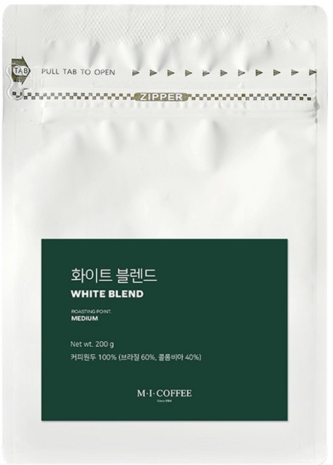 엠아이커피 화이트 블렌드 커피, 홀빈(분쇄안함), 200g, 1개