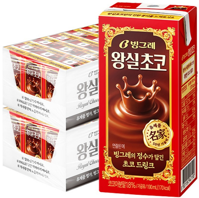 빙그레 왕실 초코 드링크, 190ml, 48개