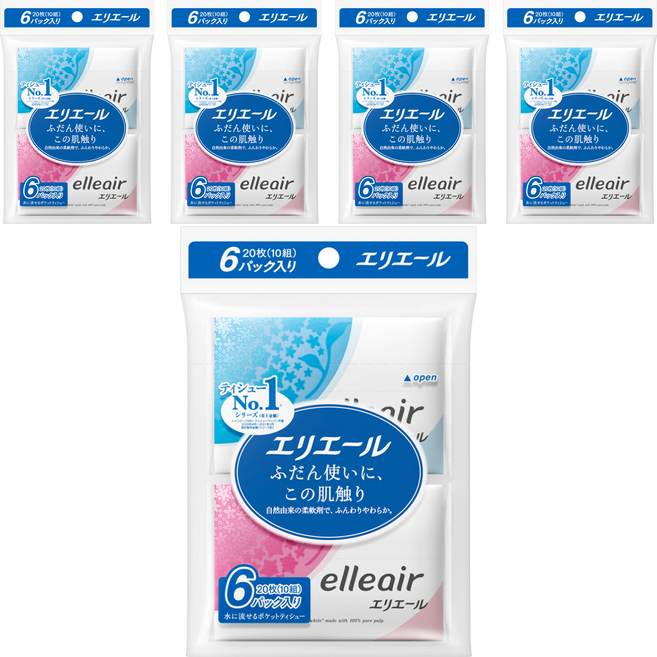 elleair 艾黎艾爾 柔膚細緻隨身面紙, 6包, 5袋