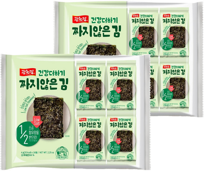 광천김 건강 더하기 짜지 않은 김, 4g, 32개