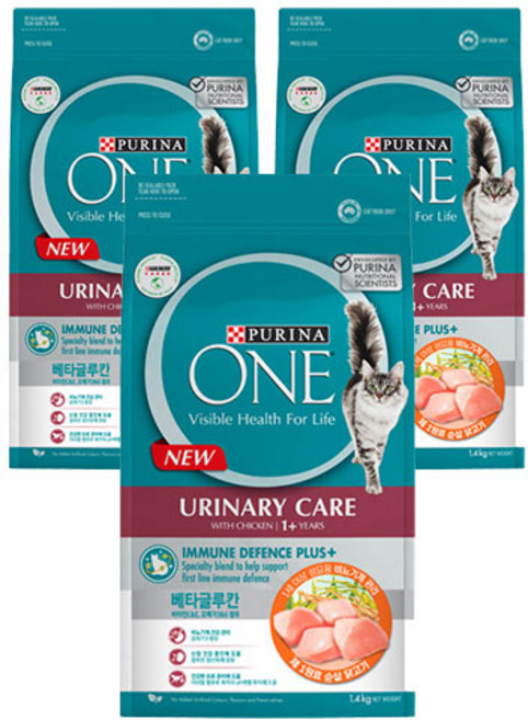 퓨리나원 캣 기능성 사료, 유리너리+결석, 1.4kg, 3개