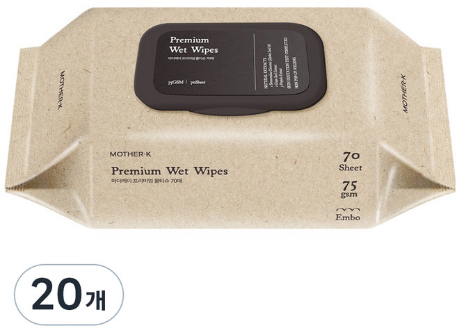 마더케이 프리미엄 물티슈 캡형, 75g, 70매, 20개