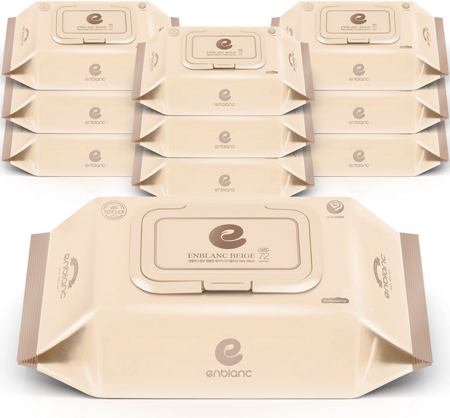 앙블랑 세이프 베이지 유아물티슈 캡형 N-GC10, 70g, 72매, 10개