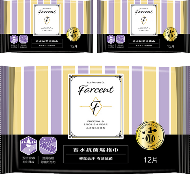 farcent 花仙子 香水抗菌濕拖巾 小蒼蘭英國梨 12張, 3包