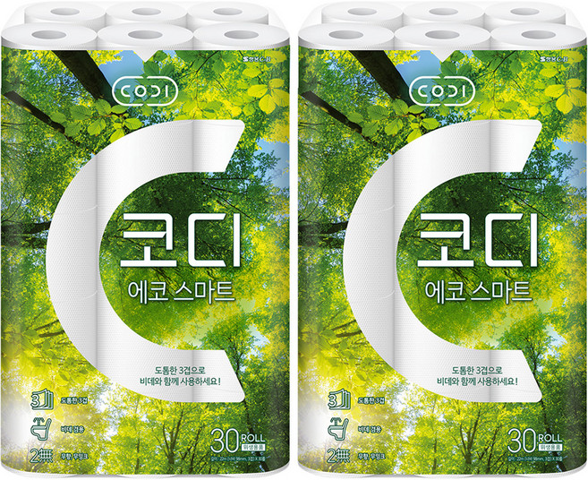 코디 3겹 에코 스마트 롤화장지, 22m, 30개입, 2개