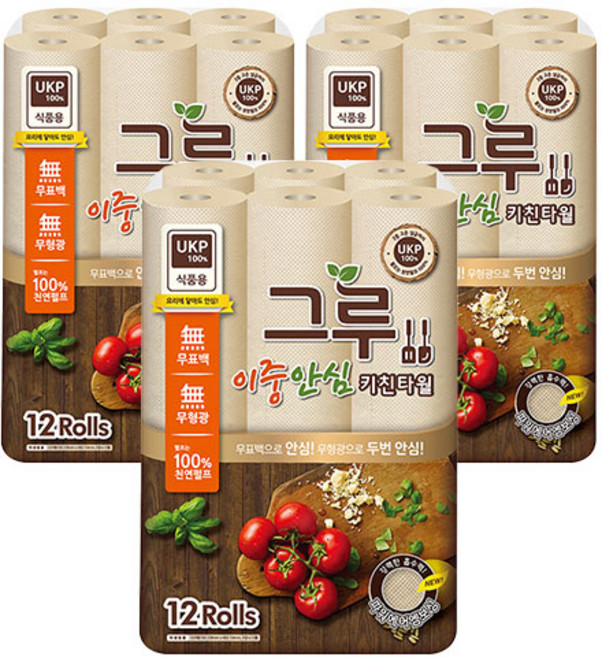 그루 이중안심 천연펄프 키친타올, 120매, 36개