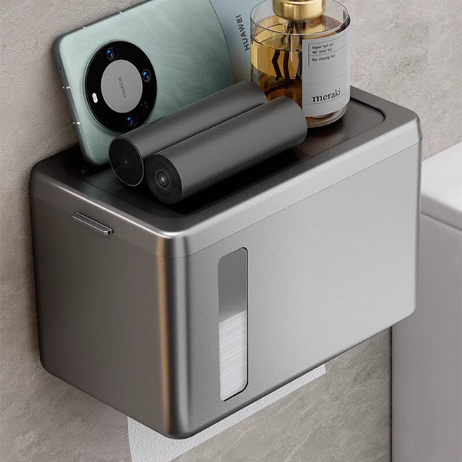 몰투유 무타공 벽걸이 휴지케이스, 그레이, 1개