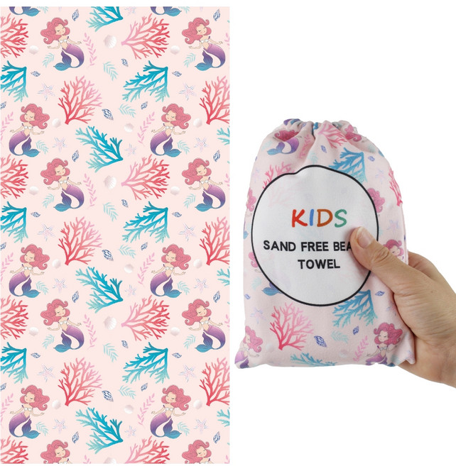 하늬통상 아동용 샌드프리 사각 비치타올, 인어공주, 1개