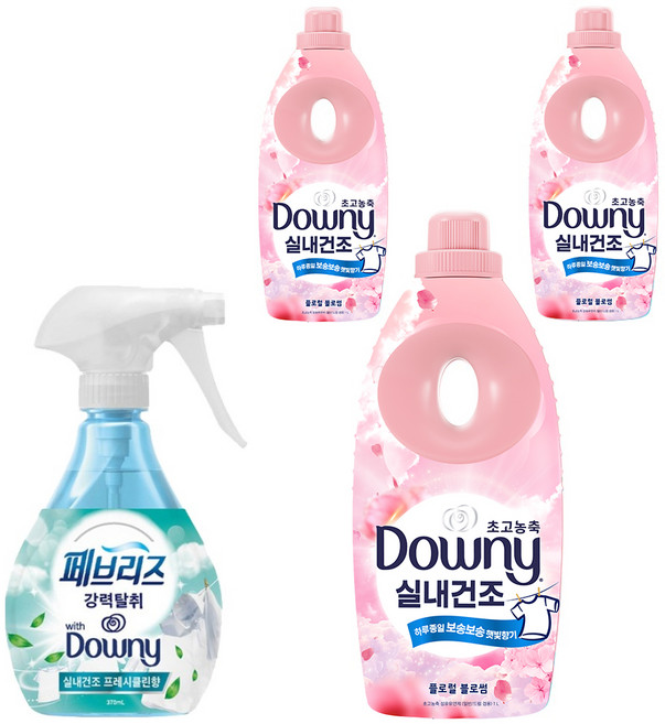 다우니 실내건조 섬유유연제 플로럴블로썸 본품 1L 3p + 프레시클린향 본품 370ml, 1세트