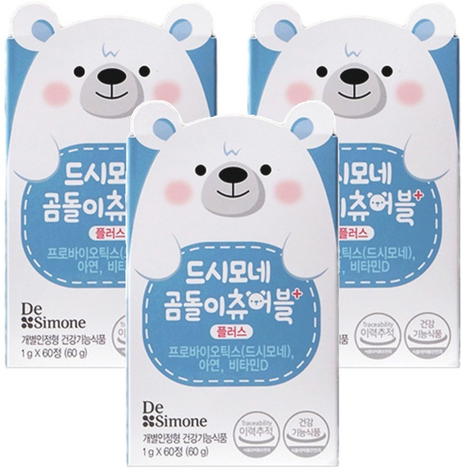 드시모네 곰돌이 츄어블 플러스 유아유산균, 60정, 3개