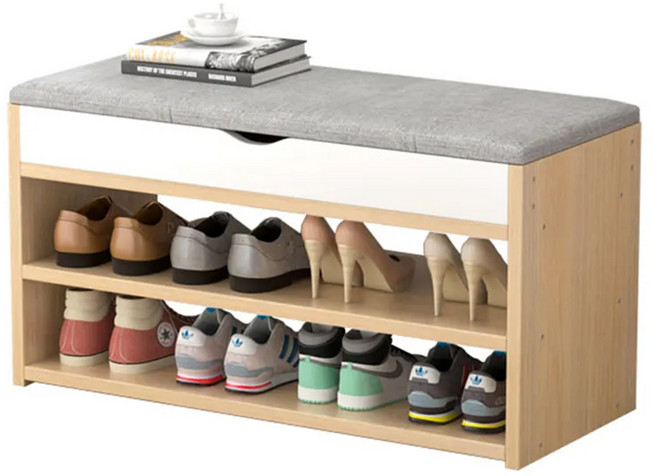 E家工廠 換鞋凳 093-HY 80 x 43 x 28cm 9kg, 田園橡木色, 2層