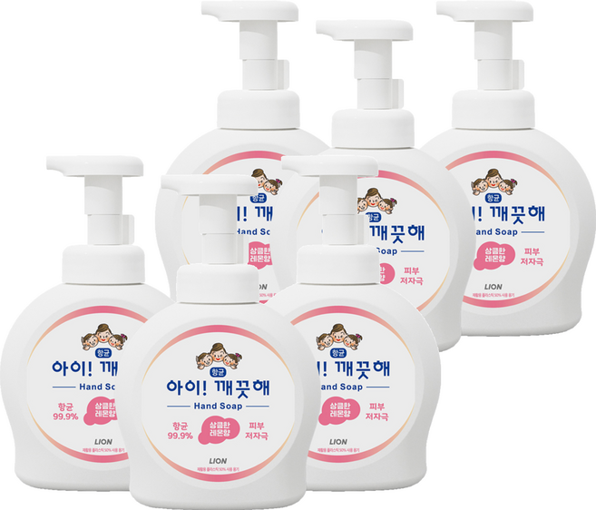 아이깨끗해 핸드워시 용기형 레몬향, 490ml, 6개
