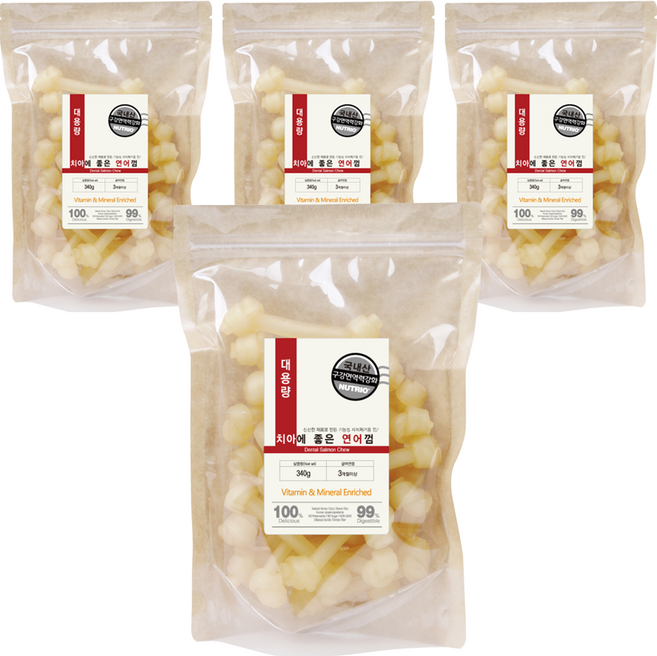 뉴트리오 대용량 애견용 치아에 좋은 껌, 연어, 340g, 4개