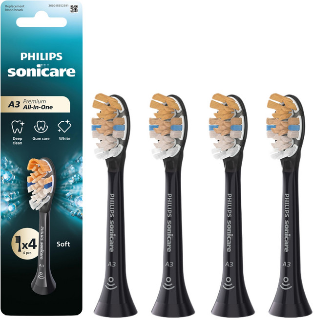PHILIPS 飛利浦 sonicare A3 Premium All-in-One 刷頭 黑色 4入, HX9094/91, 1個