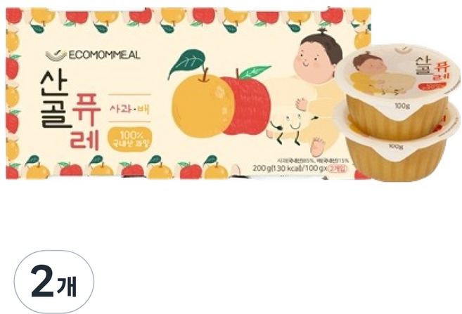 에코맘의산골이유식 산골퓨레, 2개, 200g, 혼합맛(사과/배)