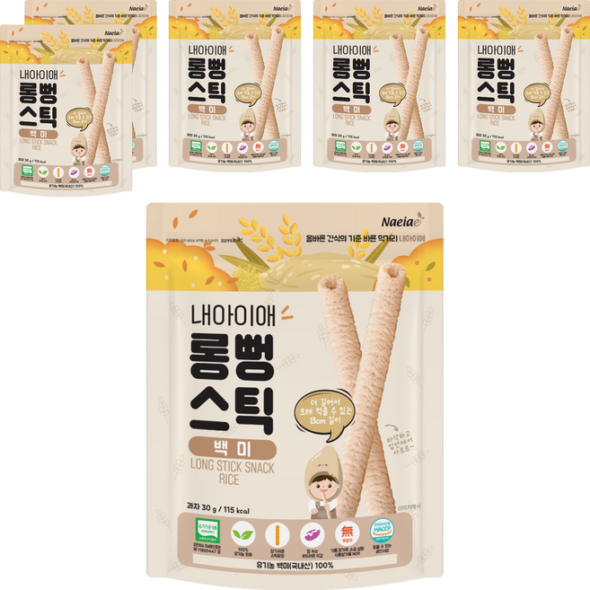 Naeiae 米棒 無添加韓國米餅 無麩質 無防腐劑 無色素, 原味, 30g, 6包