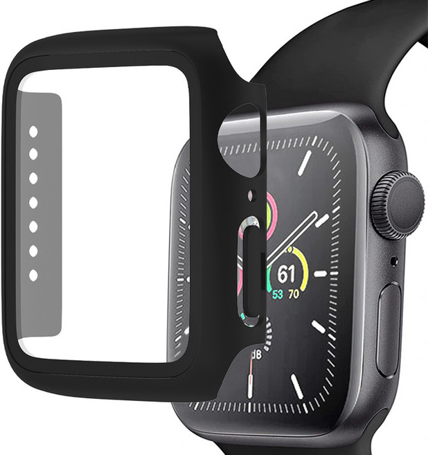 디지지 애플워치 호환 풀커버 강화유리 액정보호 케이스, 블랙
