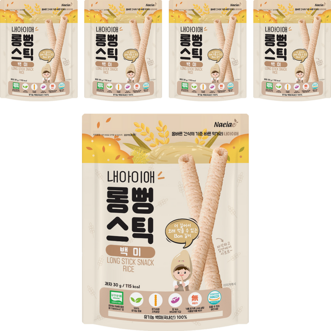Naeiae 米棒 無添加韓國米餅 無麩質 無防腐劑 無色素, 原味, 30g, 5包