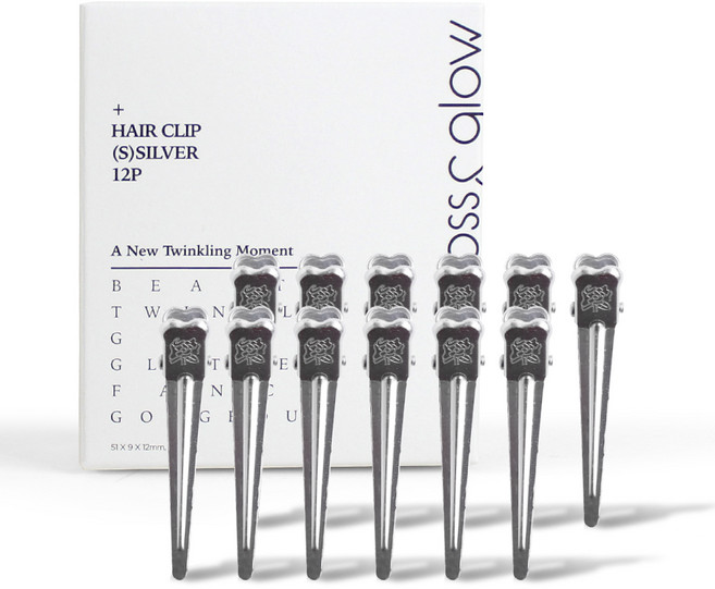 글로스앤글로우 국내생산 자국없는 집게핀 소, 실버, 12개