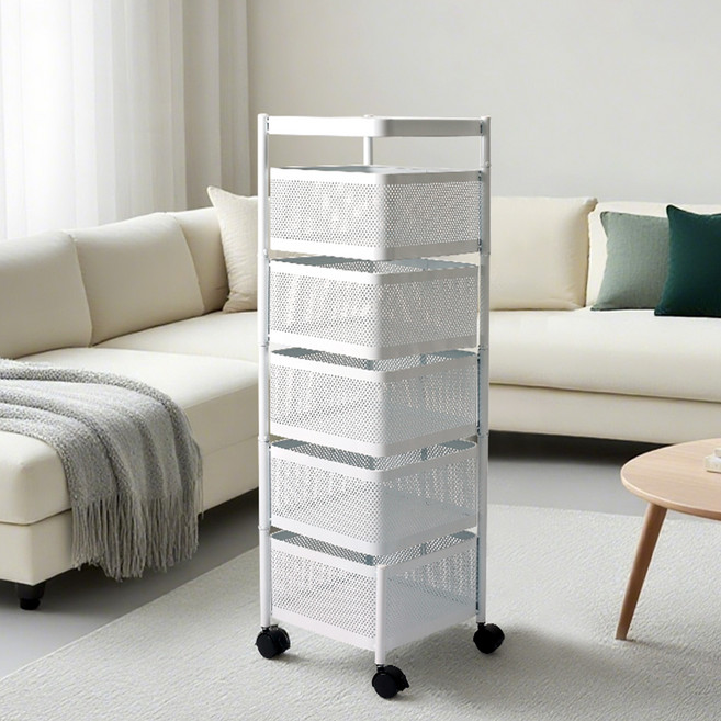 탐사 이동식 회전형 수납 트롤리, 화이트, 5단