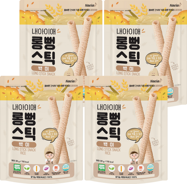 Naeiae 米棒 無添加韓國米餅 無麩質 無防腐劑 無色素, 原味, 30g, 4包