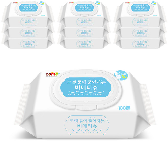 코멧 물에 풀어지는 비데티슈, 65g, 100매, 10개