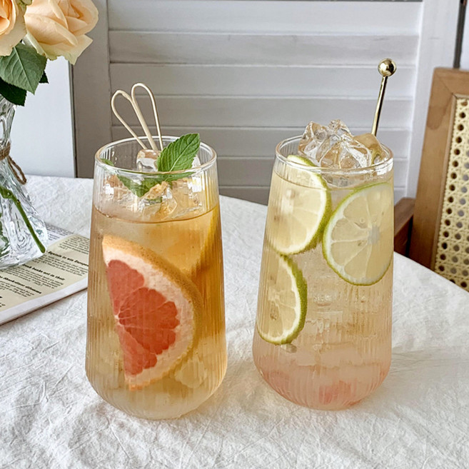 제이디 스트레이트 무늬 내열 유리컵 500ml, 투명, 2개